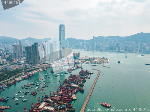 Image of Hong Kong City at aerial view in the sky