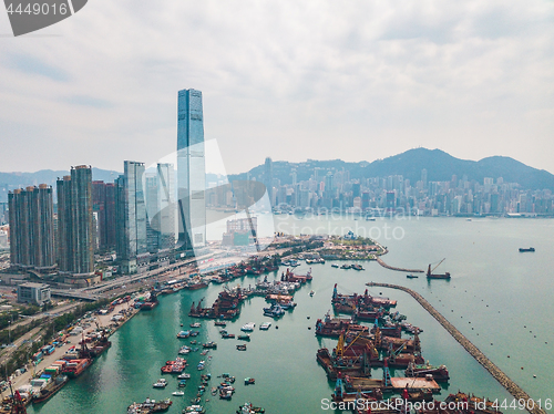 Image of Hong Kong City at aerial view in the sky