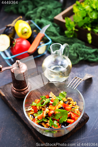 Image of fried eggplant and red pepper