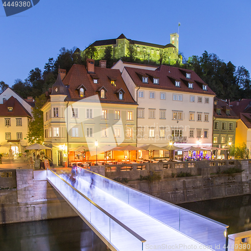 Image of Evening panorama of riverfront of Ljubljana, Slovenia.