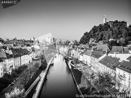 Image of Cityscape of Ljubljana, capital of Slovenia in warm afternoon sun.