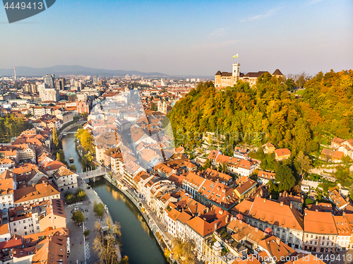 Image of Cityscape of Ljubljana, capital of Slovenia in warm afternoon sun.