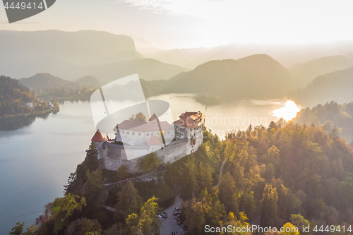 Image of Medieval castle on Bled lake in Slovenia in autumn.