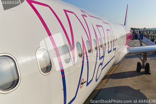 Image of Airliner fuselage close up