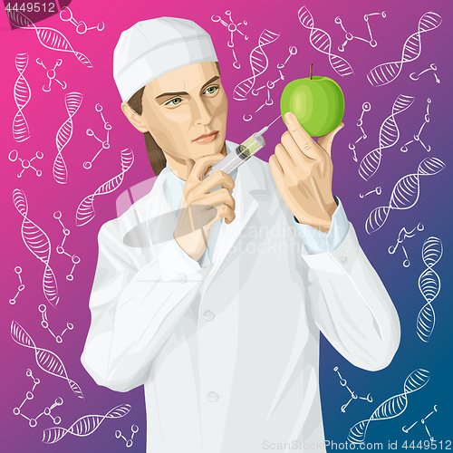 Image of Doctor does gmo modification to an apple