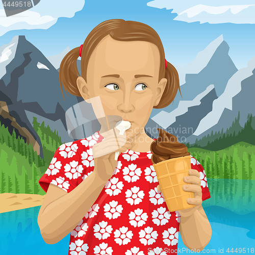 Image of Vector girl eating ice-cream