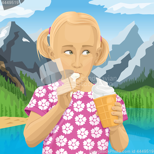 Image of Vector girl eating ice-cream