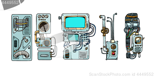 Image of Cyberpunk robots mechanisms and machines. Details of the spacecr