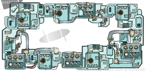 Image of Cyberpunk robots mechanisms and machines. Details of the spacecr