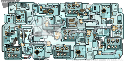 Image of Cyberpunk robots mechanisms and machines. Details of the spacecr