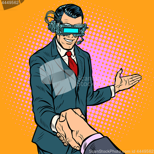 Image of businessman shaking hands in virtual reality