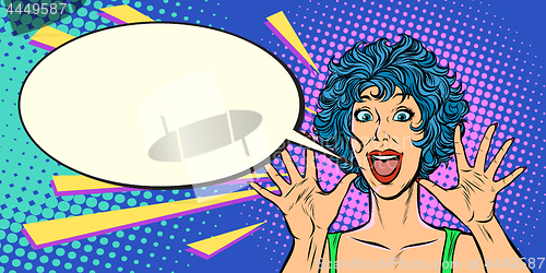 Image of surprise woman, pop art style woman 80s