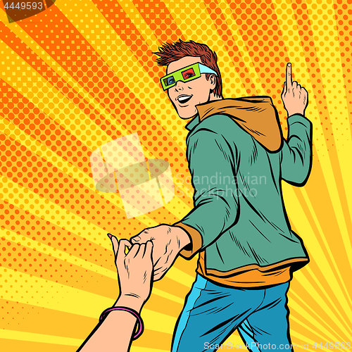 Image of follow me. couple young man and girl go to the cinema to watch a