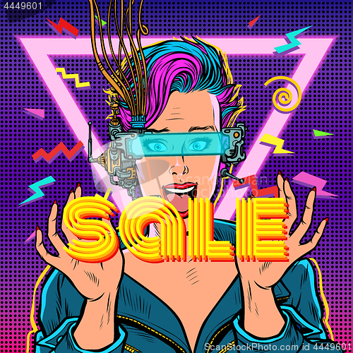 Image of sale. online shopping. joyful woman in virtual reality