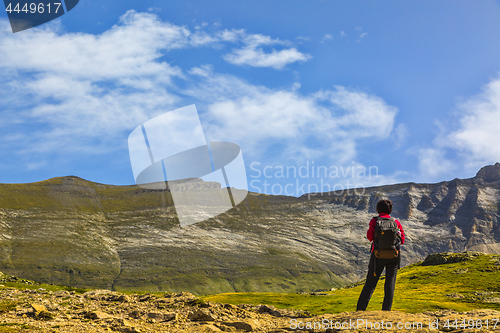 Image of Hiker in the Circus of Troumouse - Pyrenees Mountains