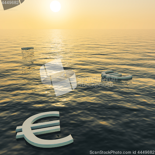 Image of Euros Floating To A Sunset Showing Money Wealth Or Earnings