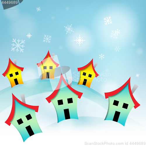 Image of Snowy Houses Represents Household Home And Housing