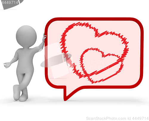 Image of Heart Speech Bubble Means Valentines Day 3d Rendering