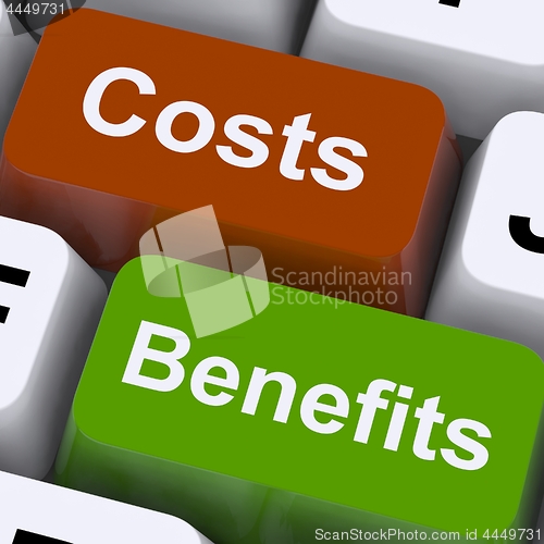 Image of Costs Benefits Keys Showing Analysis And Value Of An Investment