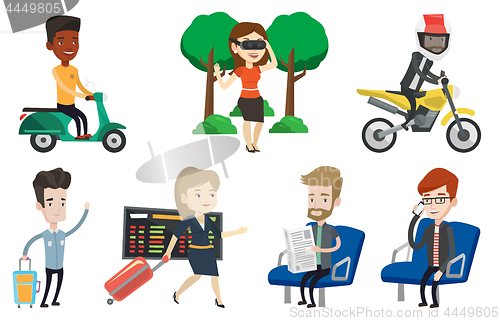 Image of Transportation vector set with people traveling.