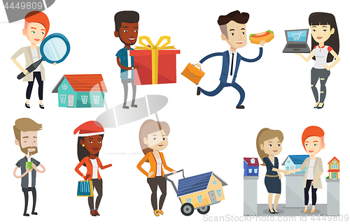 Image of Vector set of shopping people characters.