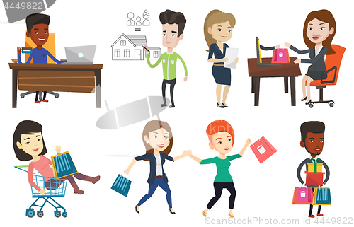 Image of Vector set of shopping people characters.