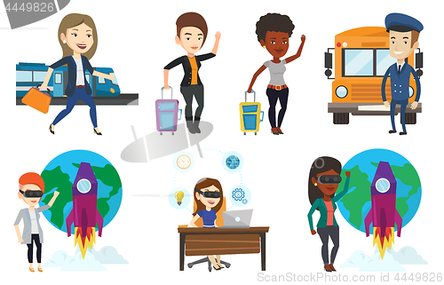 Image of Transportation vector set with people traveling.