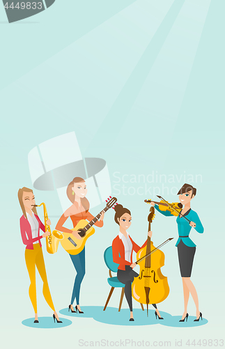 Image of Band of musicians playing musical instruments.