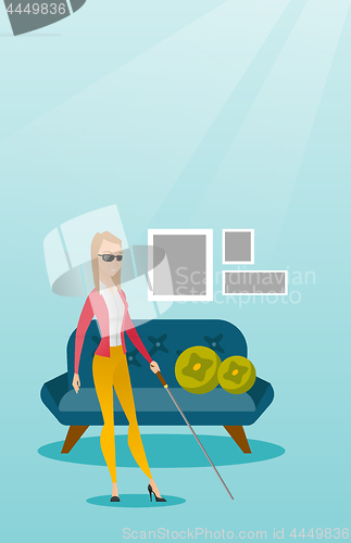 Image of Blind woman with a stick vector illustration.