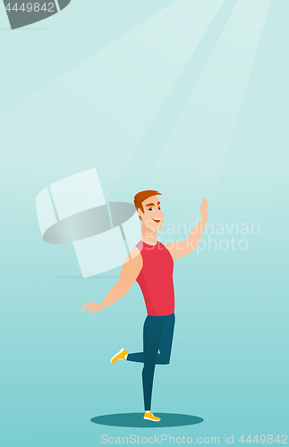 Image of Cheerful caucasian man dancer dancing.