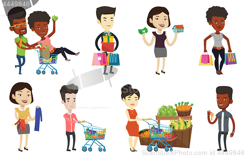 Image of Vector set of shopping people characters.