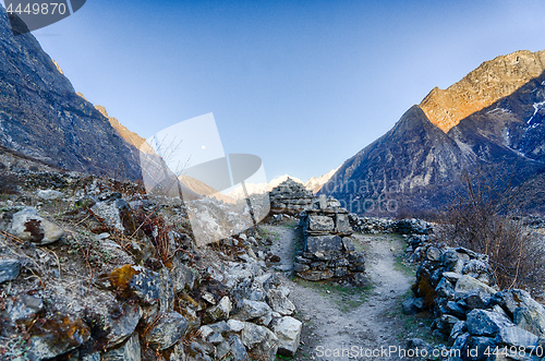 Image of Langtang valley moonrise over mountain