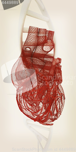 Image of DNA and heart medical concept. 3d illustration. Vintage style