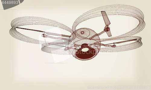 Image of Quadcopter Dron. 3d render. Vintage style