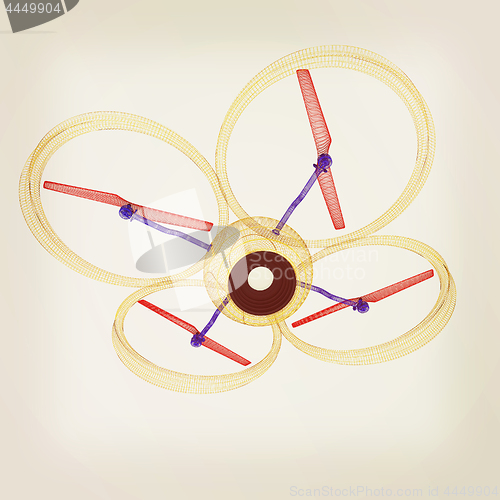 Image of Quadcopter Dron. 3d render. Vintage style