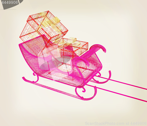 Image of Concept of Christmas Santa sledge with gifts. 3d illustration. V