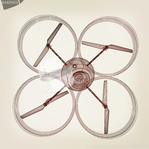 Image of Quadcopter Dron. 3d render. Vintage style