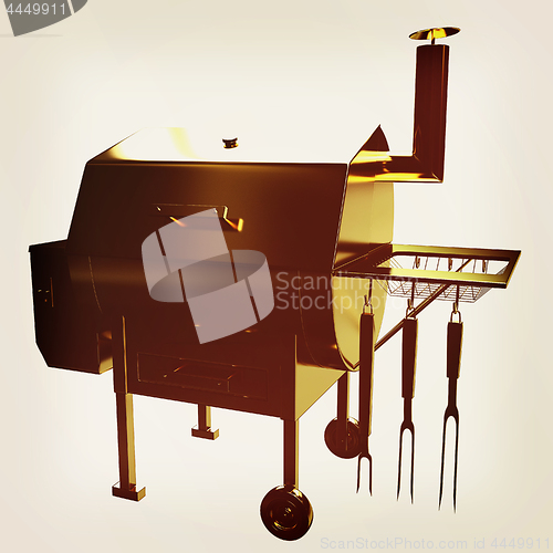 Image of Gold BBQ Grill. 3d illustration. Vintage style