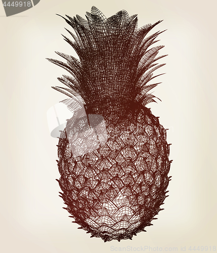 Image of Pineapple isolated on white background.3d illustration. Vintage 