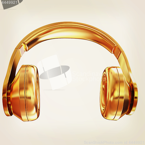 Image of Gold headphones icon on a white background. 3D illustration. Vin