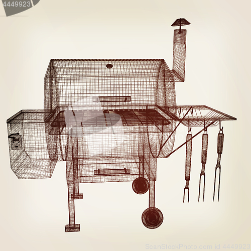 Image of BBQ grill. 3d illustration. Vintage style