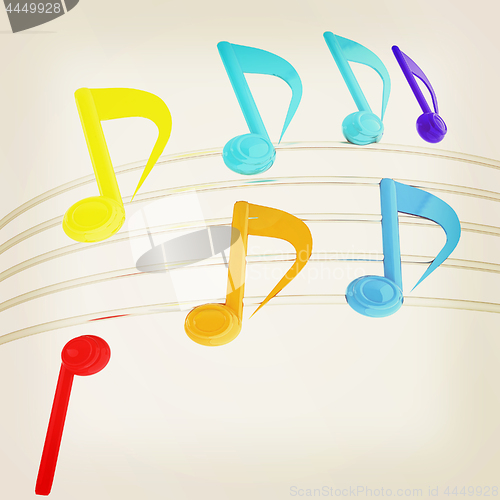 Image of music notes  background. 3D illustration. Vintage style