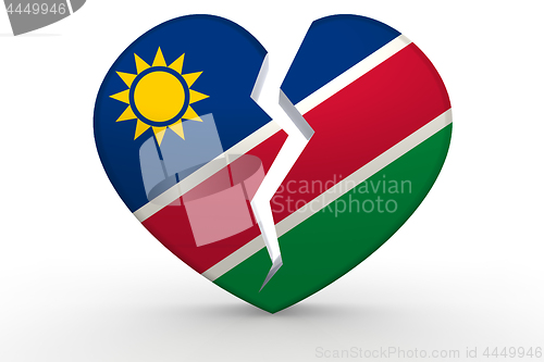 Image of Broken white heart shape with Namibia flag