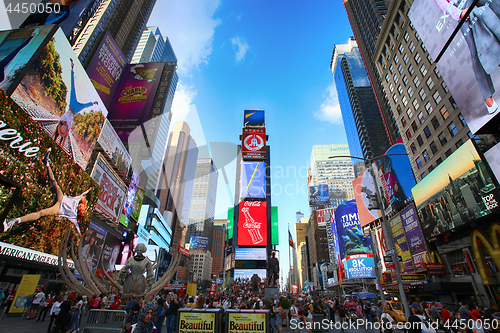 Image of New York, USA – August 24, 2018: Crowded with many people walk