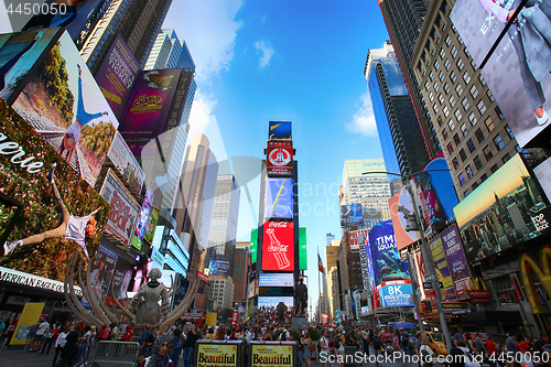 Image of New York, USA – August 24, 2018: Crowded with many people walk