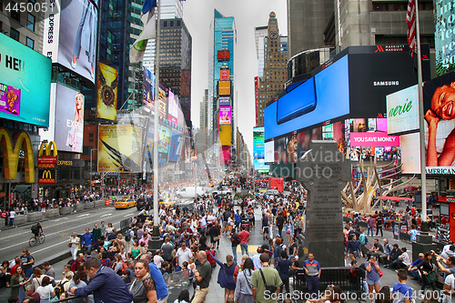 Image of New York, USA – August 20, 2018: Crowded with many people walk