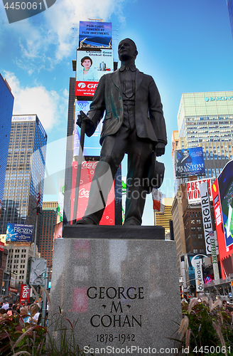 Image of New York, USA – August 24, 2018: Statue of songwriter and perf