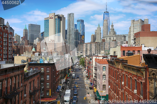 Image of New York, USA – August 23, 2018: View on Madison St, Chinatown