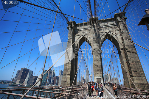 Image of New York, USA – August 23, 2018: People on pedestrian walkway 