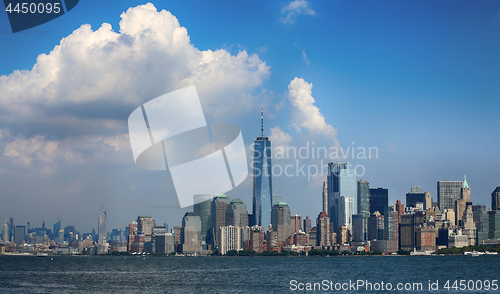 Image of New York City Manhattan aerial view from Liberty island